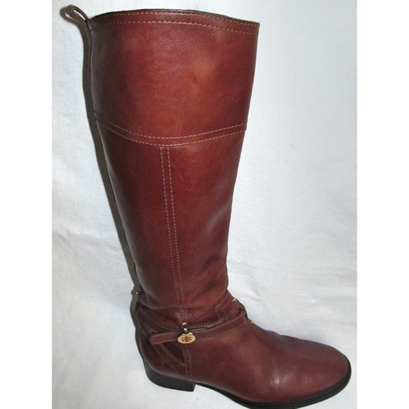 Tory Burch Brita Brown Leather Knee High Tall Riding Boots Womens Size 7 - Picture 2 of 11